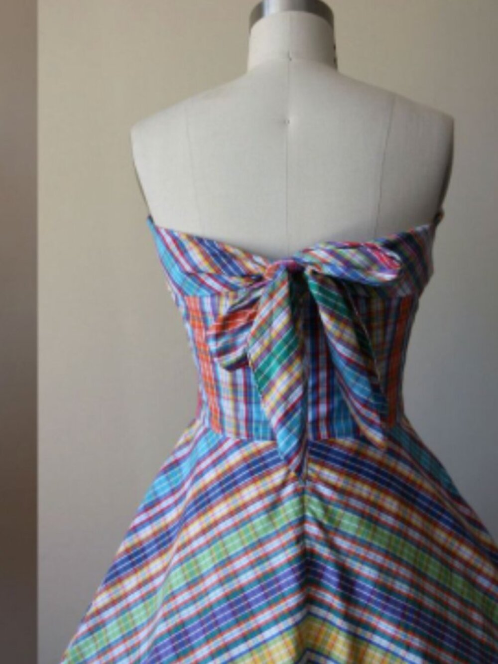 Vintage EUC Ralph Lauren Multicolor Madras Plaid Strapless Dress Short - Picture 3 of 3